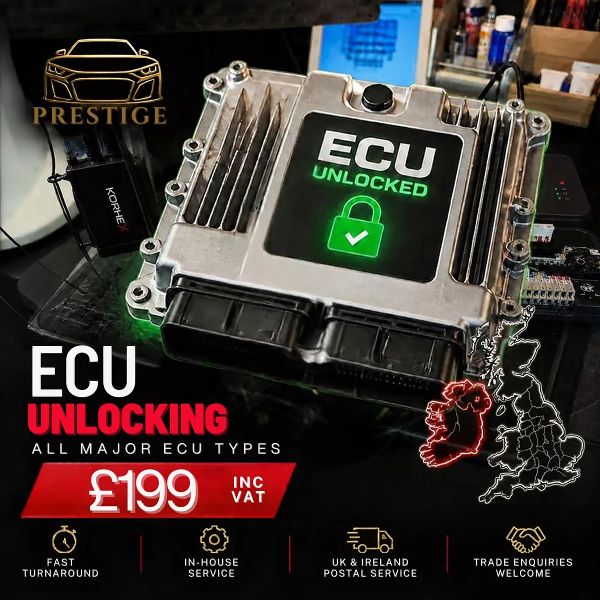 Prestige Performance Group ECU unlocking with UK and Ireland postal service