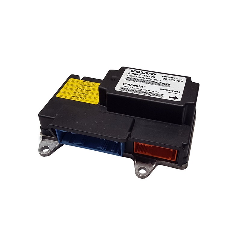 Volvo SRS airbag control module with blue and orange connectors